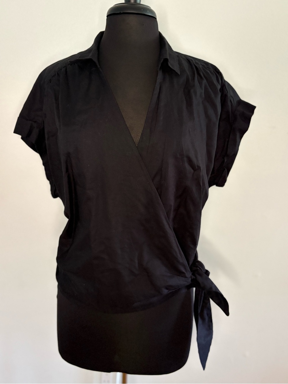 Old Navy Black Wrap Tie Short Sleeve Blouse XL